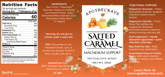 Salted Caramel Magnesium Support Honey for Stress, Sleep & Muscle Relaxation