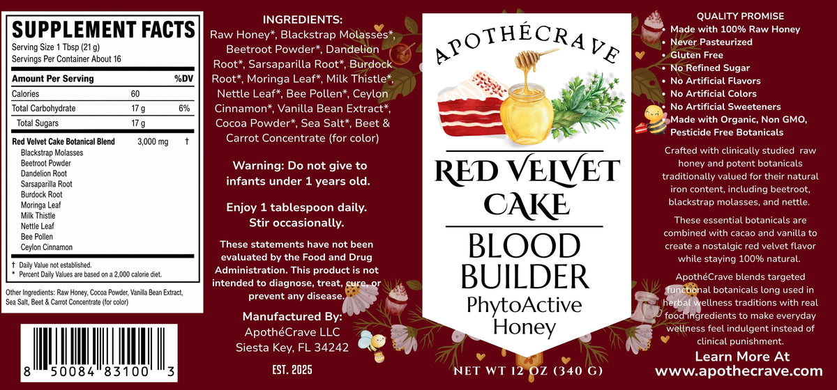 Red Velvet Cake ~ Blood Builder (Iron, Ferritin, Hemoglobin) Support Honey